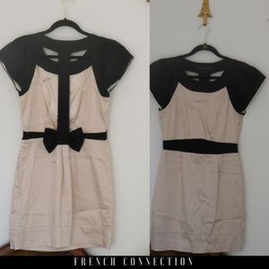 SOLD French Connection Bow Back Black Cream Dress